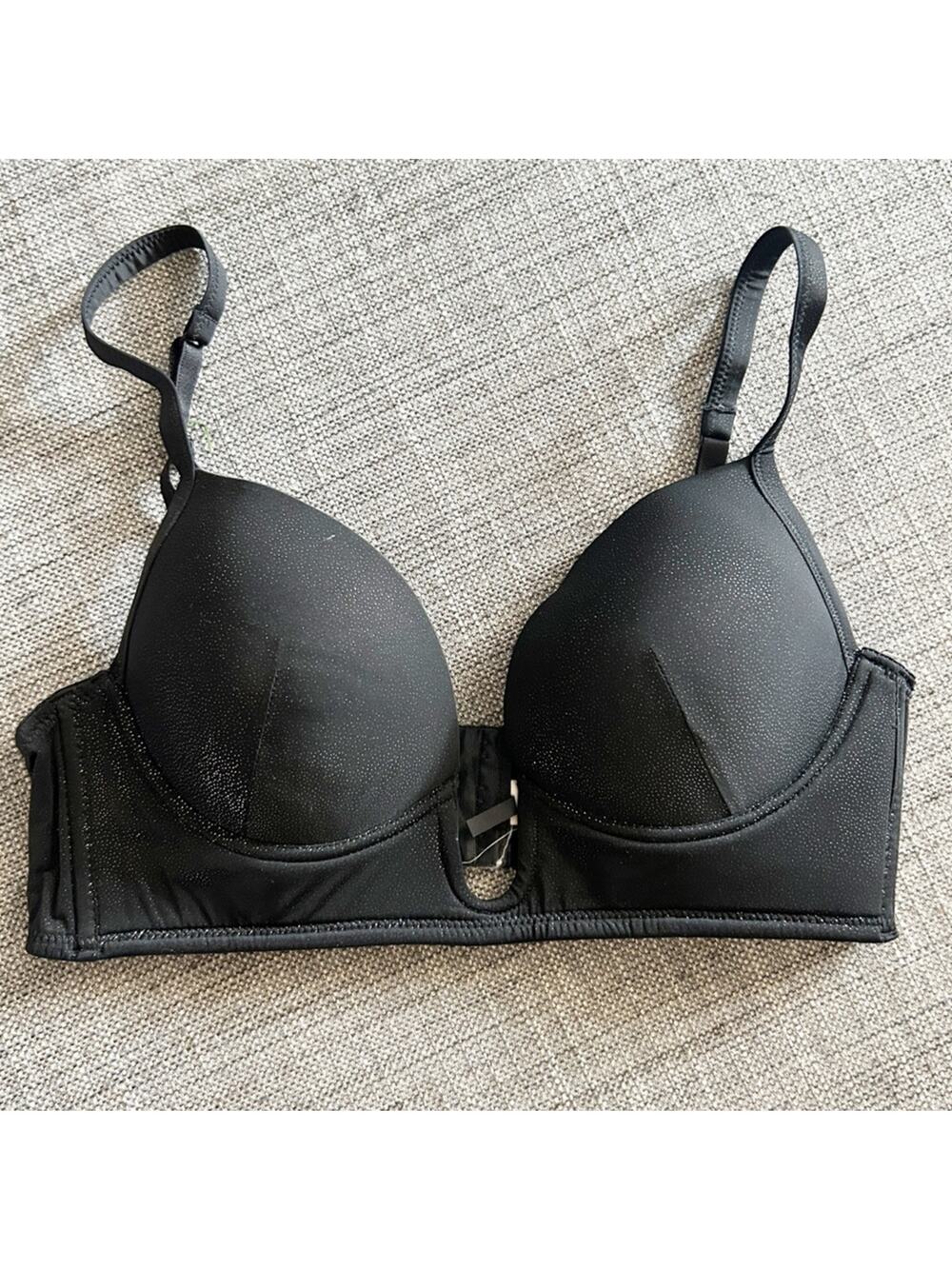 Tezenis Black Padded Underwire Bra Adjustable Straps Plunge Size 36B